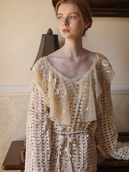 Vintage Lace Embellished Crochet Top