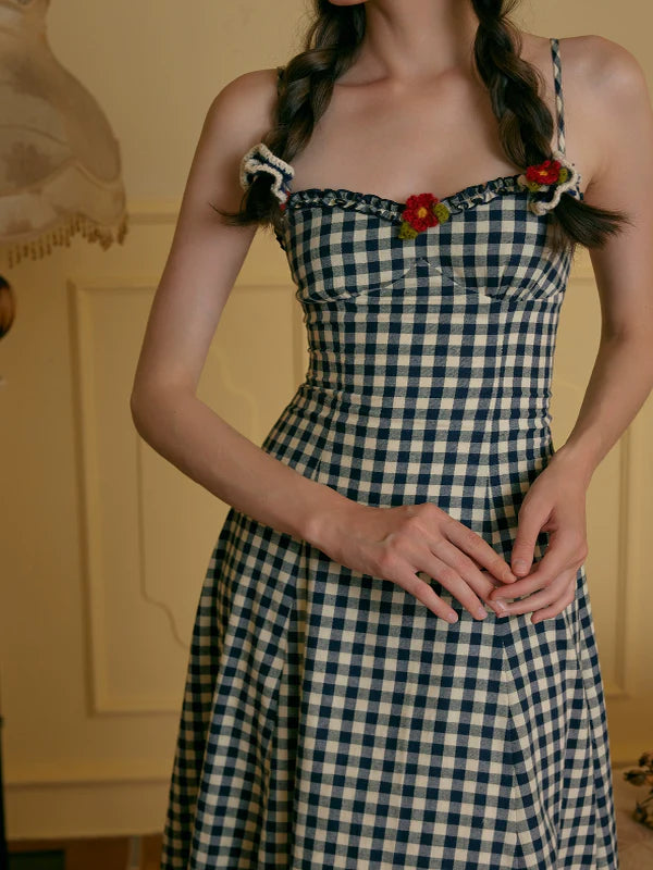 Navy Checkered Cotton Dress