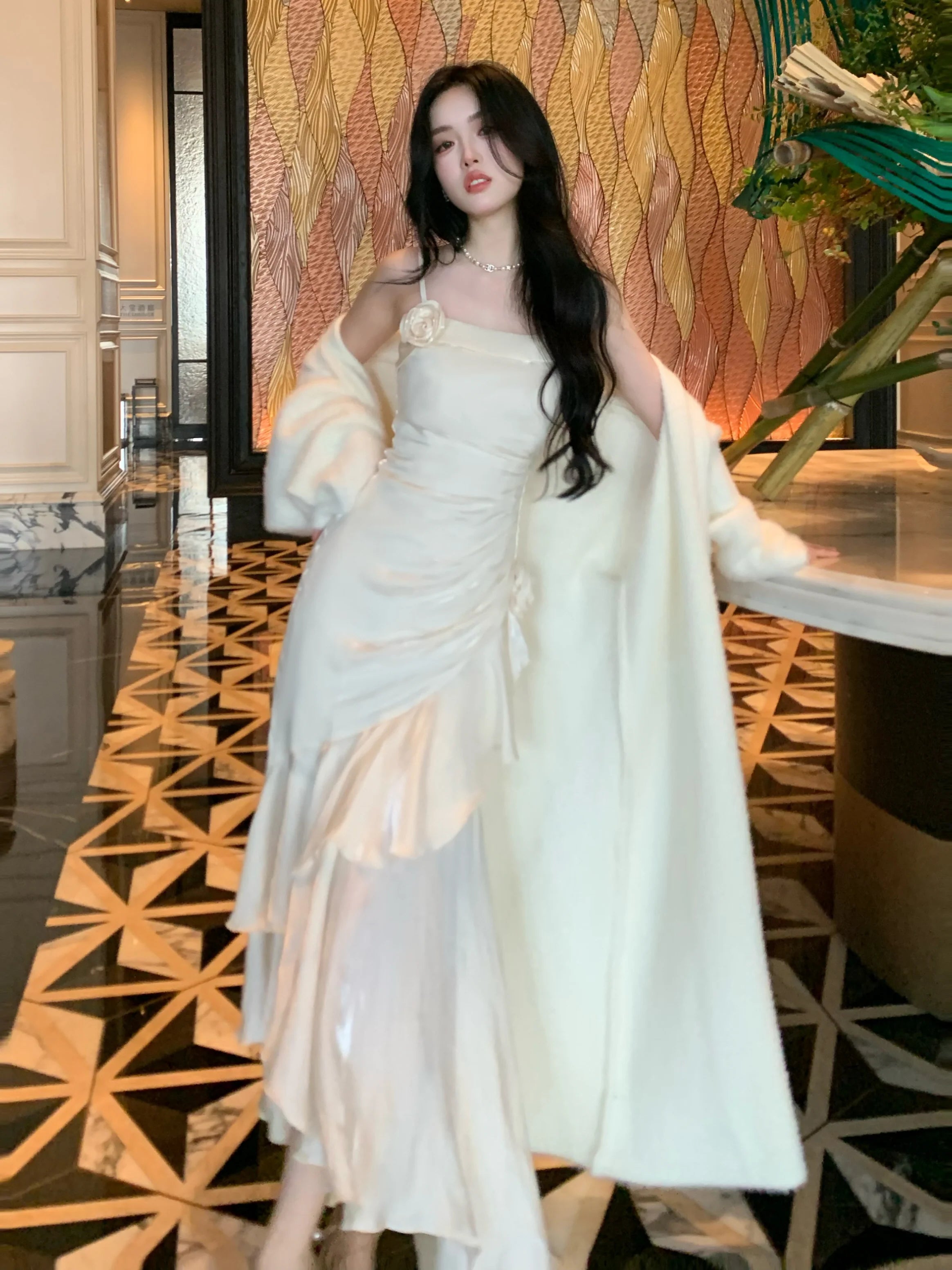 Ivory Dream Rosette Ruffle Gown