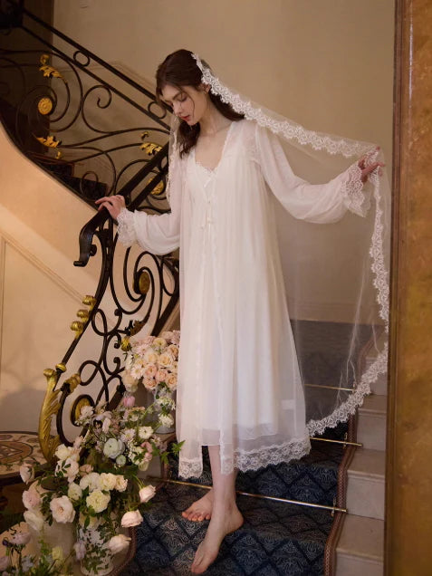 Whispering Lace White Nightgown Set