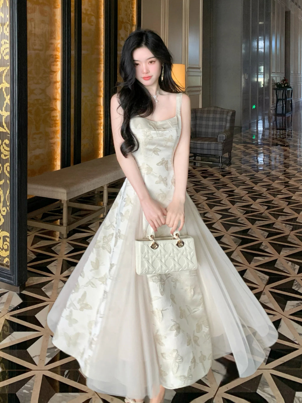 Ethereal Butterfly Embroidered Jacquard Dress