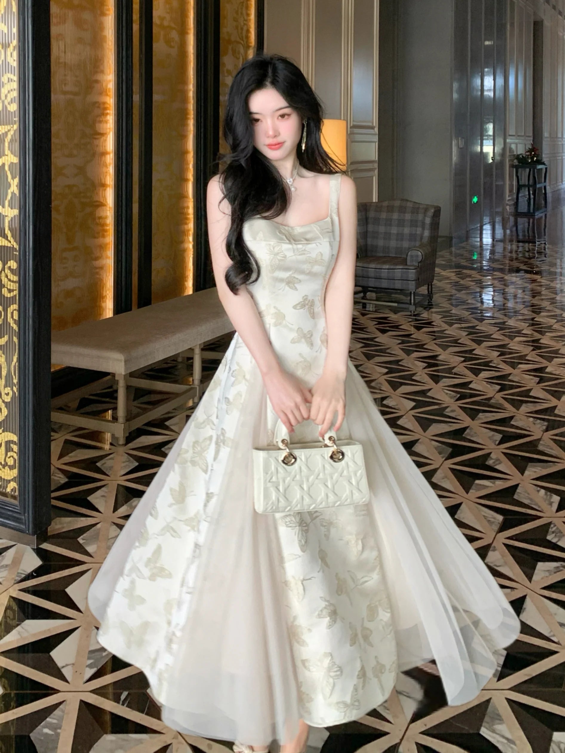 Ethereal Butterfly Embroidered Jacquard Dress