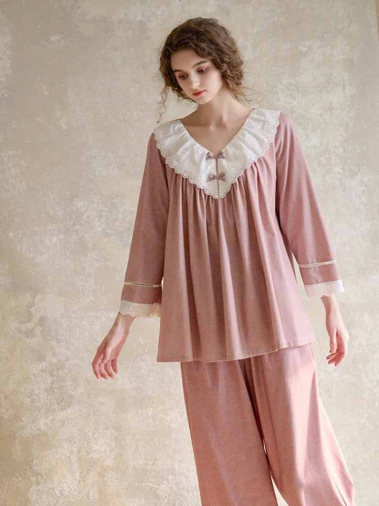 Blush Lace Collar Pajama Set