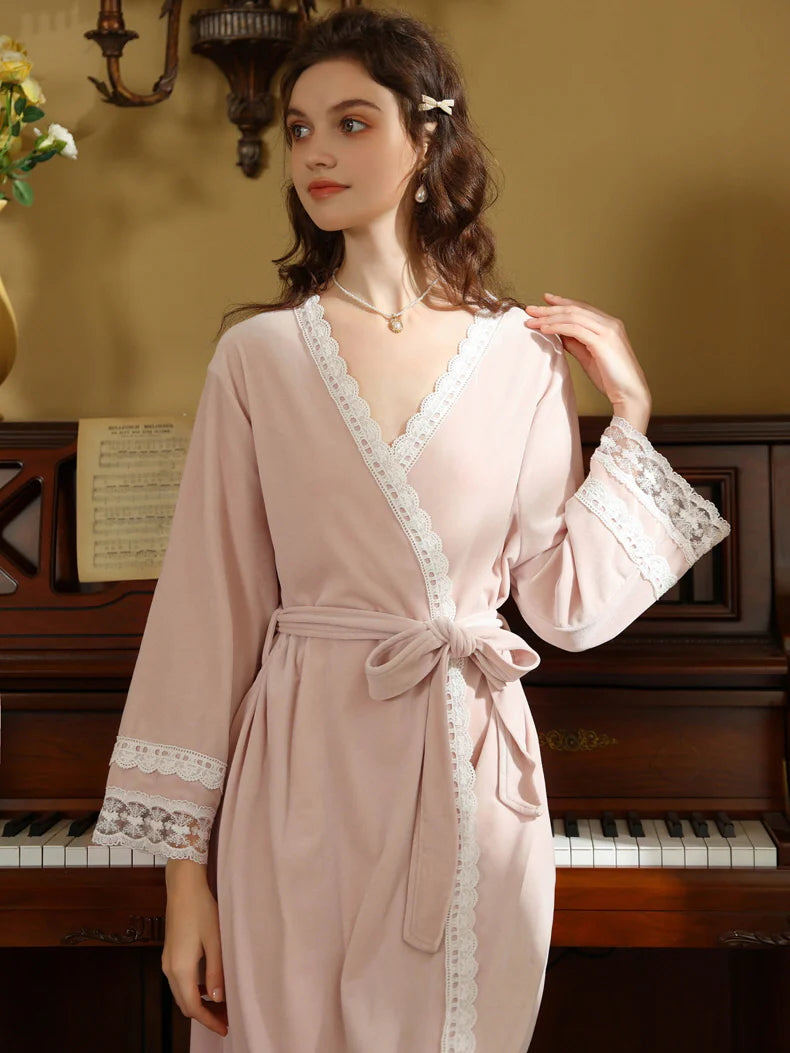 Elegant Lace Trimmed Wrap Robe