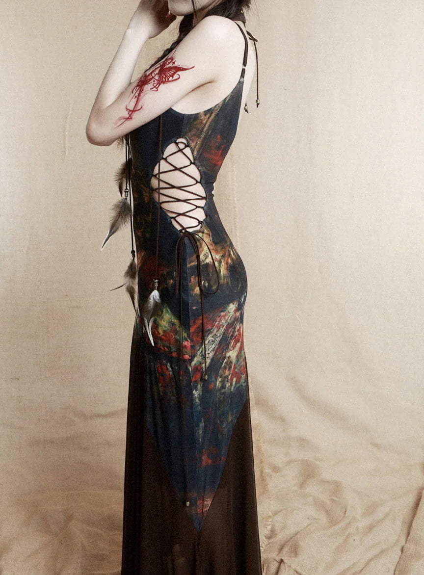 Vintage Glam Bronze Print Dress