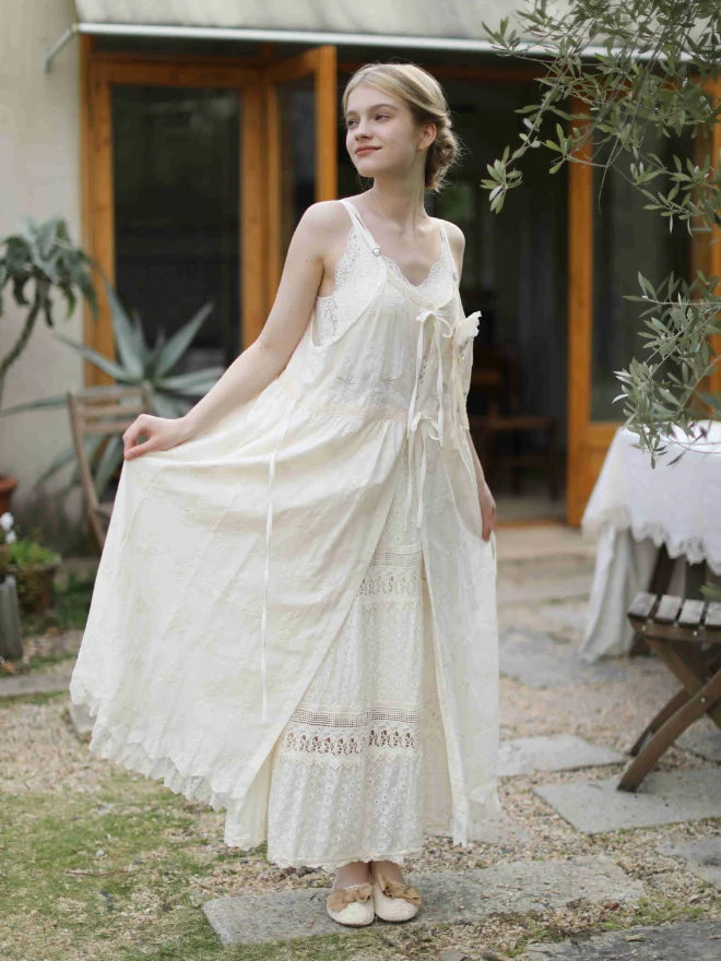 Cottage Bloom Embroidered Cotton Slip Dress