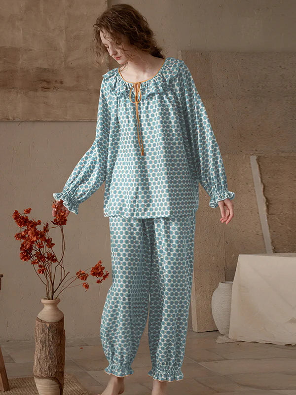 Vintage Geometric Ruffle Pajama Set