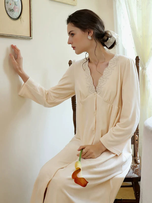 Floral Cream Elegance Nightgown