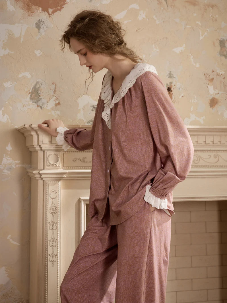 Vintage Rose Lace Collar Pajama Set