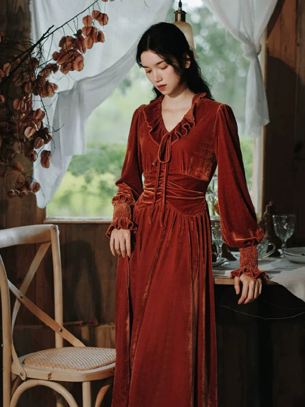 Velvet Elegance French Retro Dress