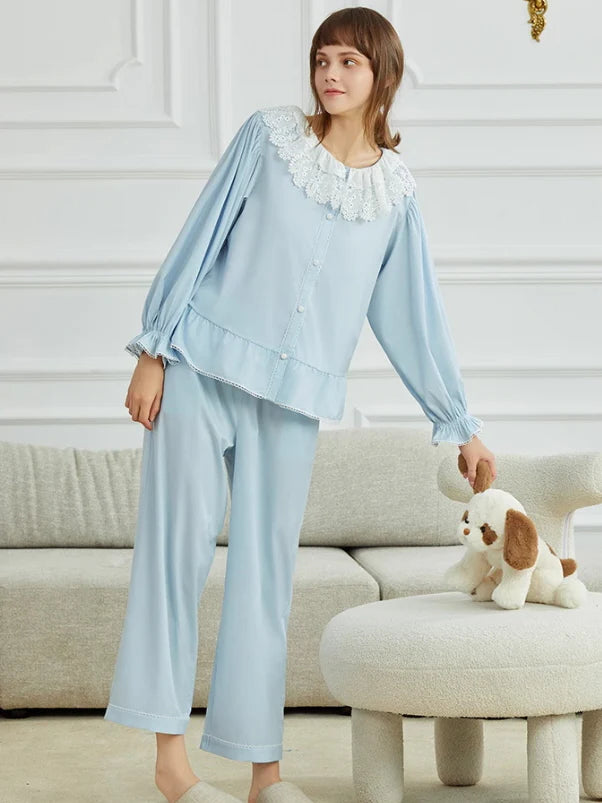 Vintage Lace Collar Cotton Loungewear
