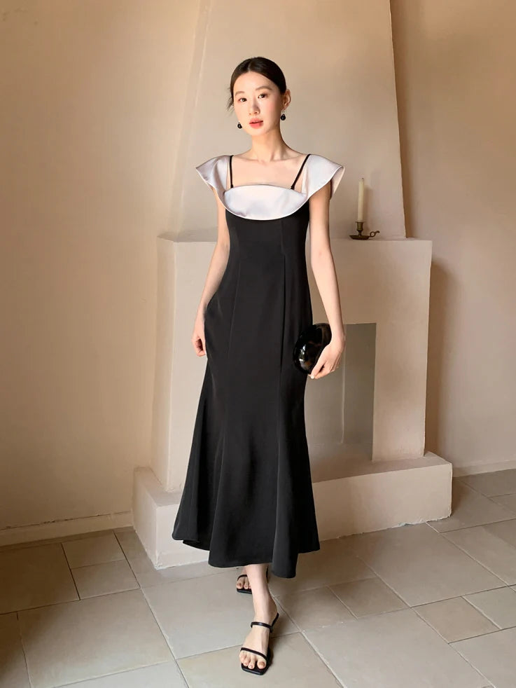 Midnight Ruffle Neckline Dress