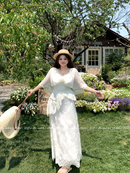 Ivory Garden Bloom Dress with Lace Ruffles