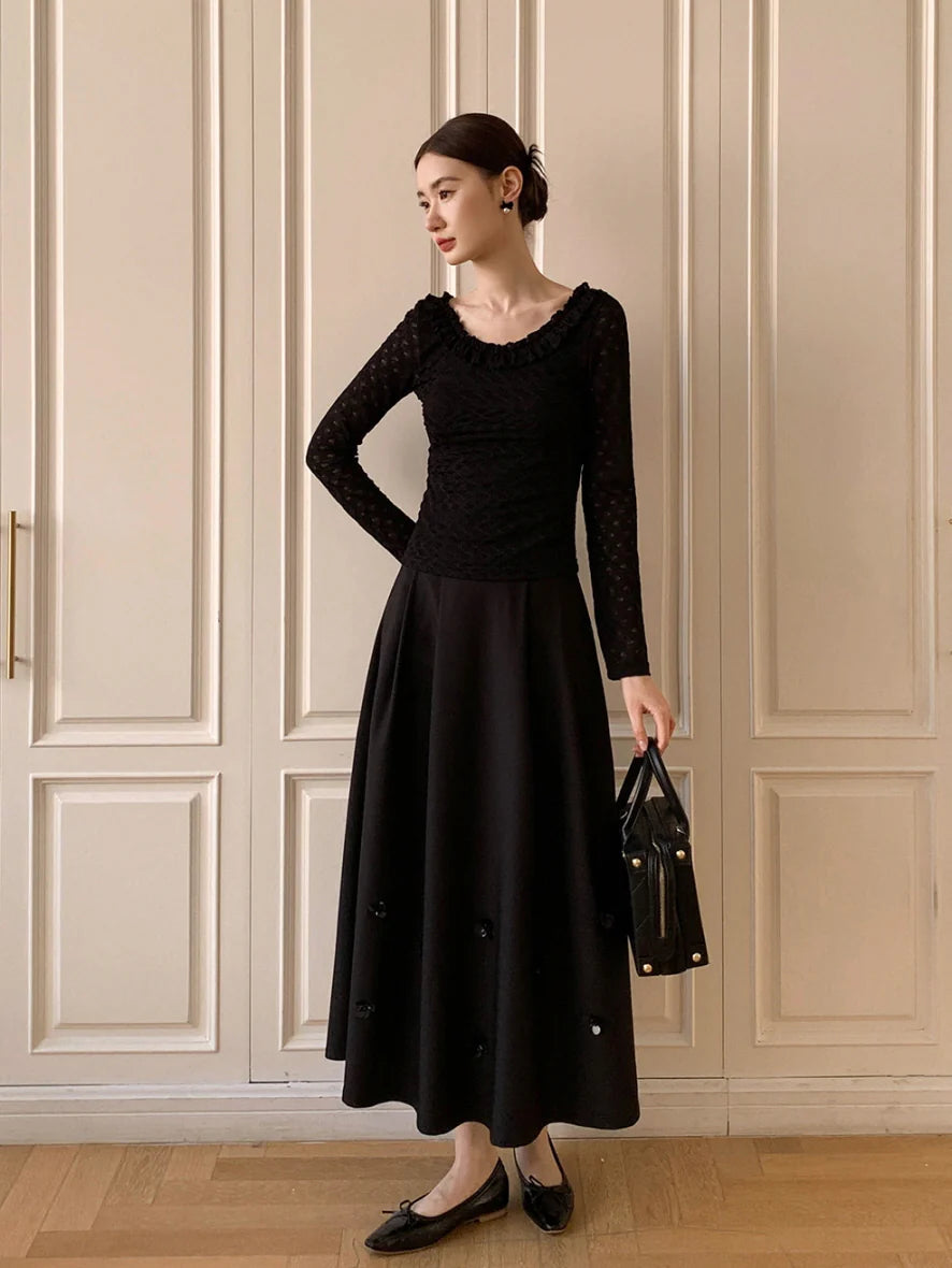 Black Vintage Floral Accent Skirt