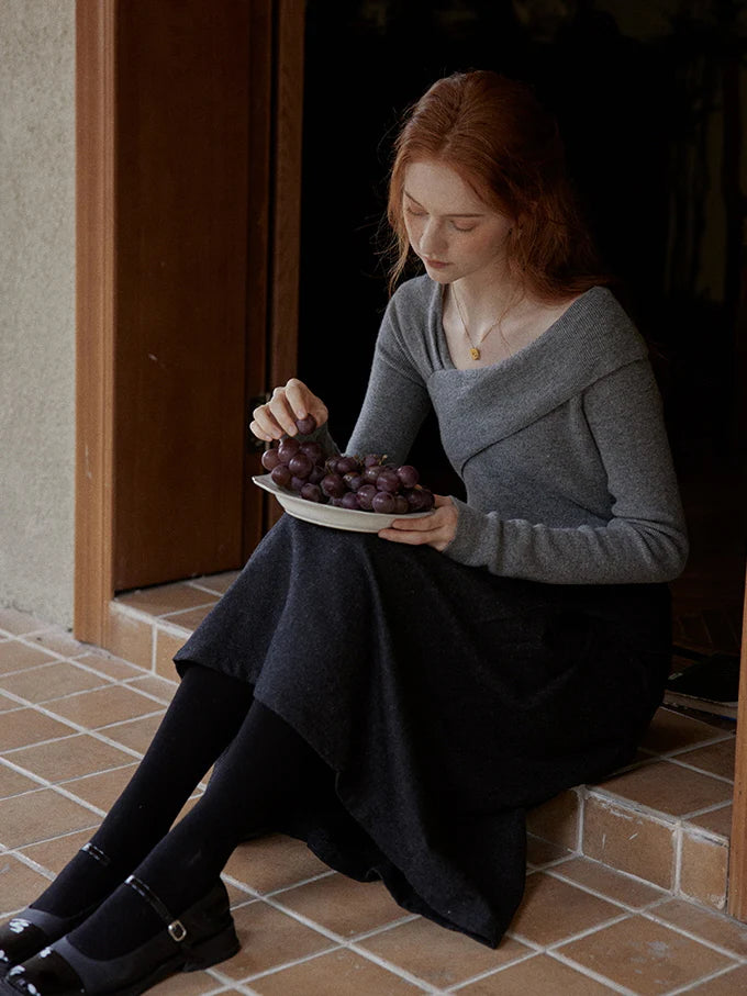 Elegant Off-Shoulder Wool Sweater