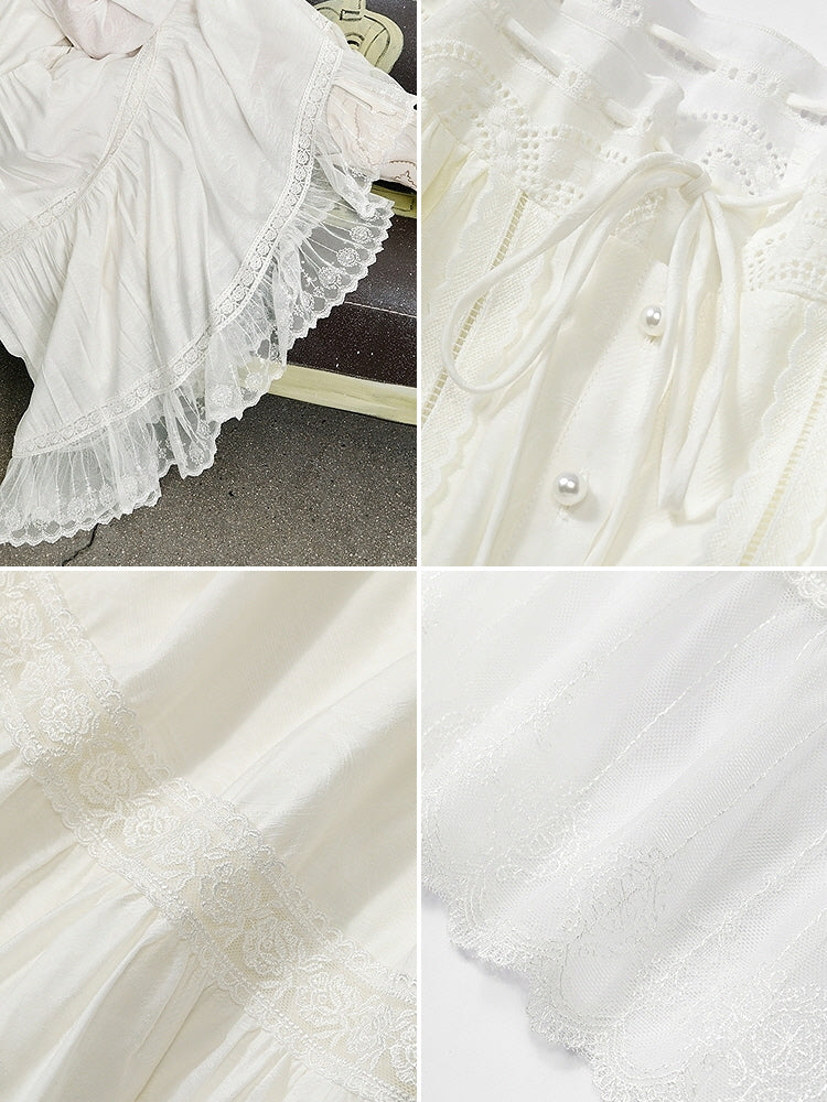 Ethereal Lace Trim Tiered Long Dress