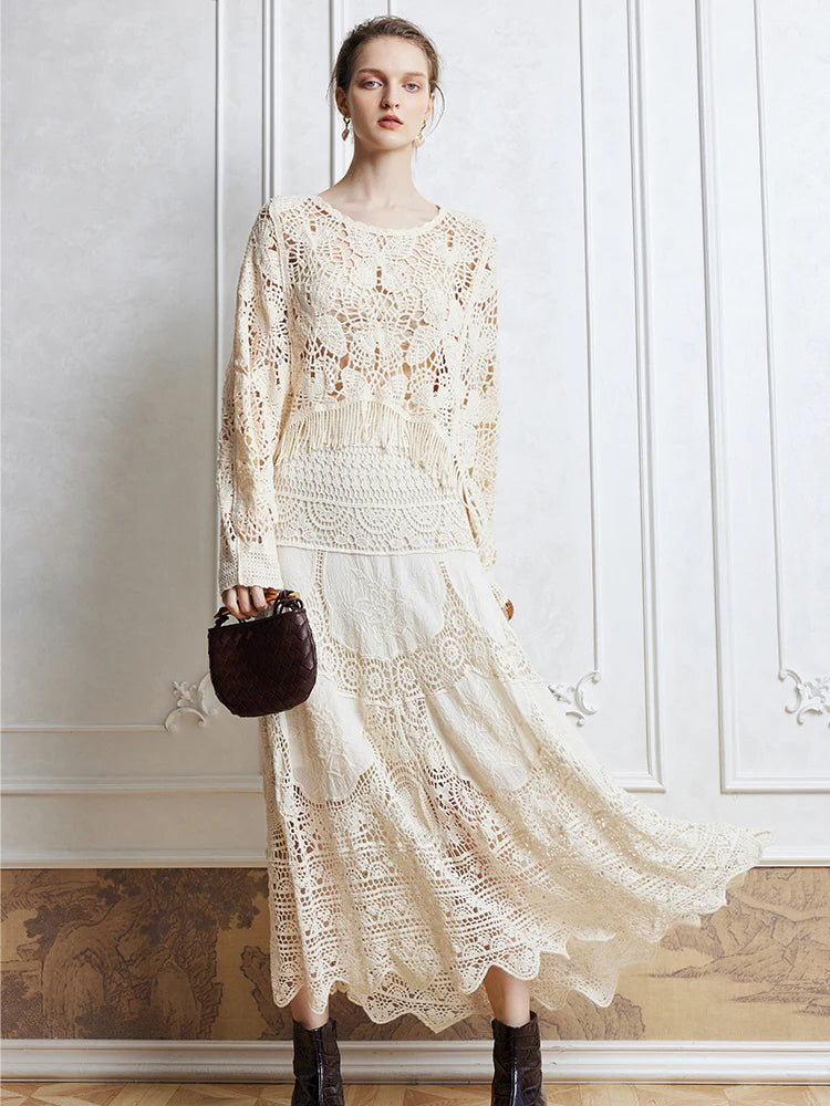 Bohemian Crochet Fringe Knit Top