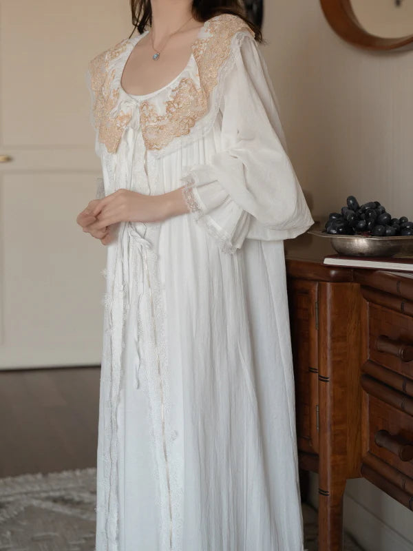 Golden Orchard Two-Piece Lace Loungewear Set