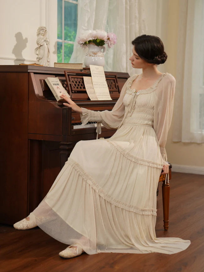 Beige Ruffle Verse Dress