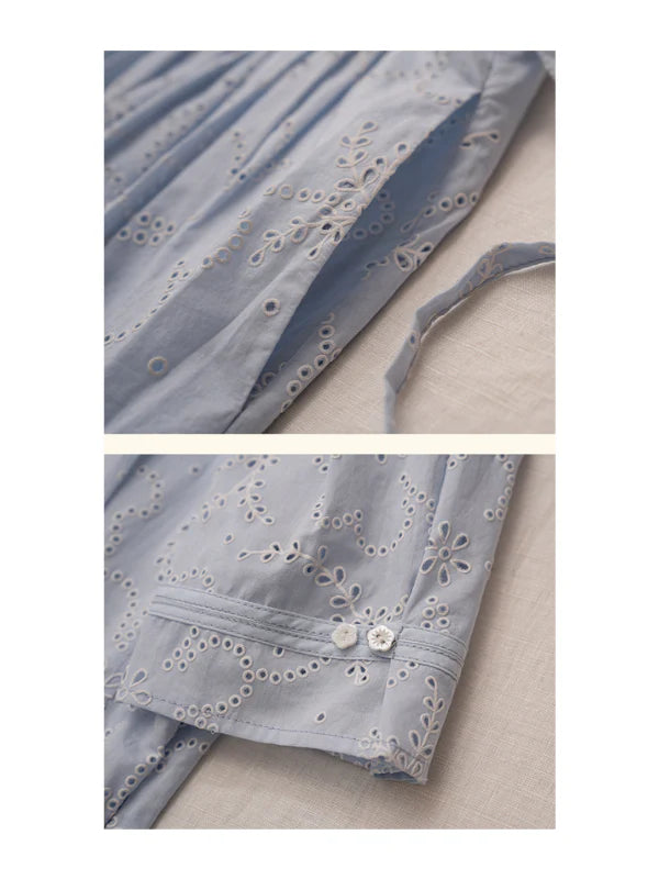 Soft Blue Eyelet Lace Cottagecore Dress