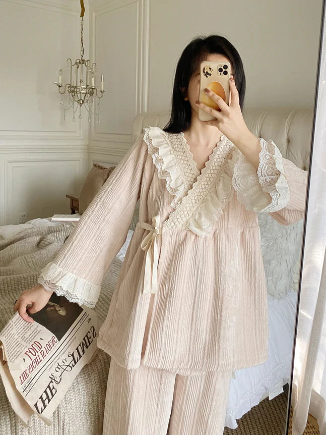 Velvet Dreams Lace Trim Pajama Set