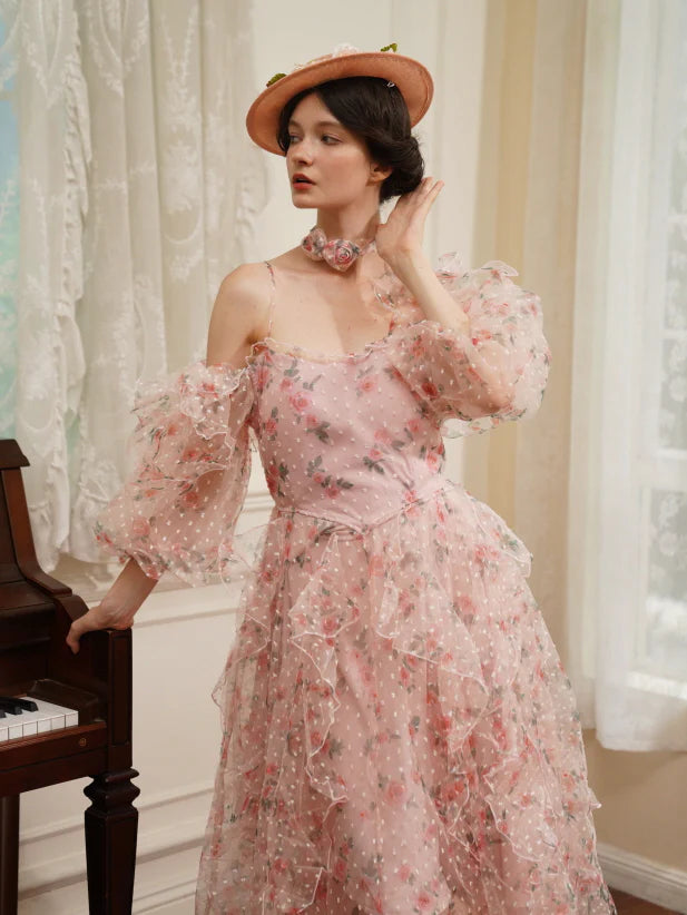 Blushing Rose Ruffle Chiffon Dress