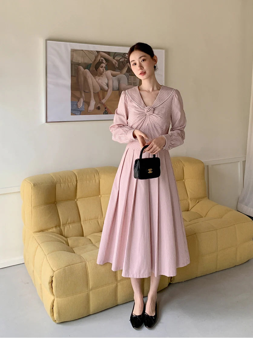 Striped Sailor Collar Dress