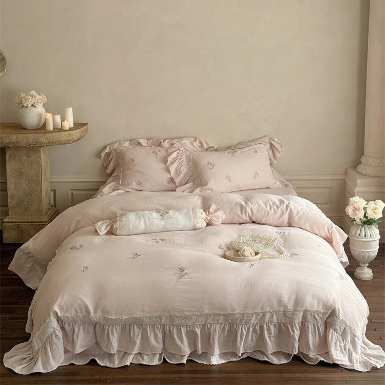 Romantic Pink Rose Cotton Bedding Set