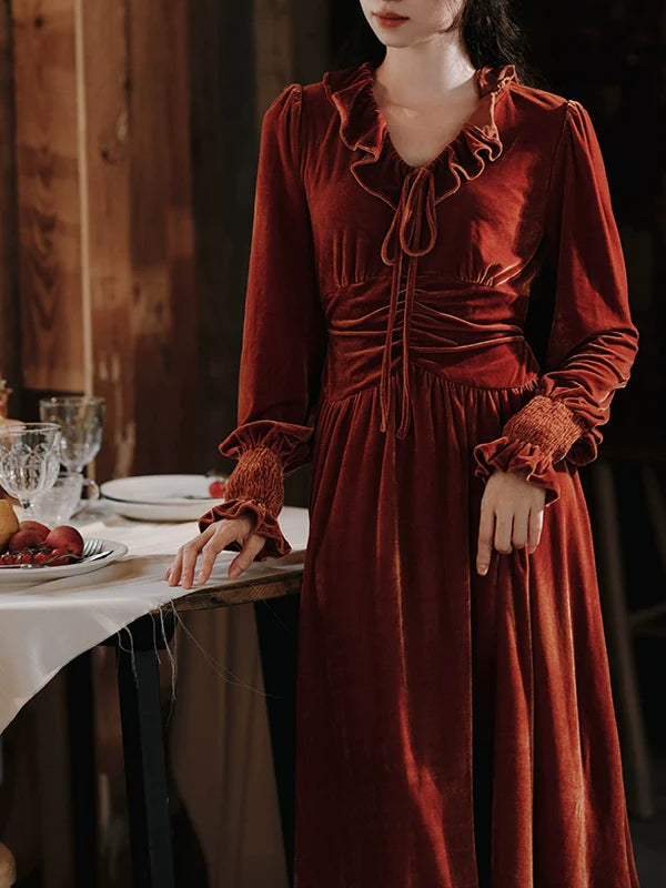 Velvet Elegance French Retro Dress