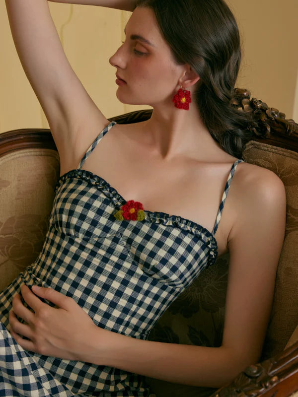 Navy Checkered Cotton Dress