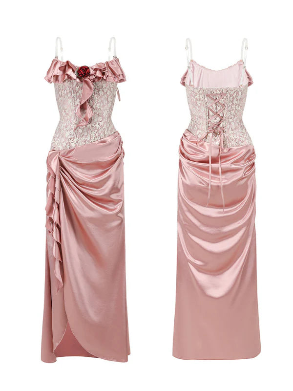 Rosette Corset Satin Rose Gown