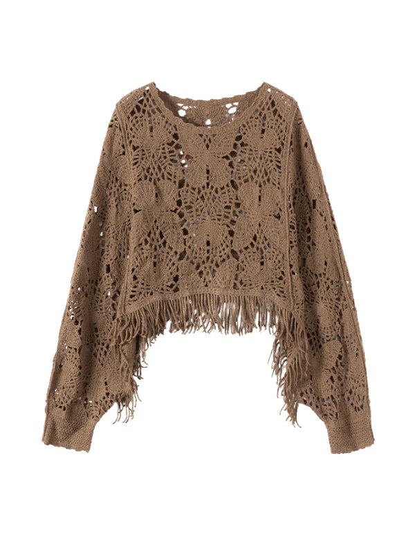 Bohemian Crochet Fringe Knit Top