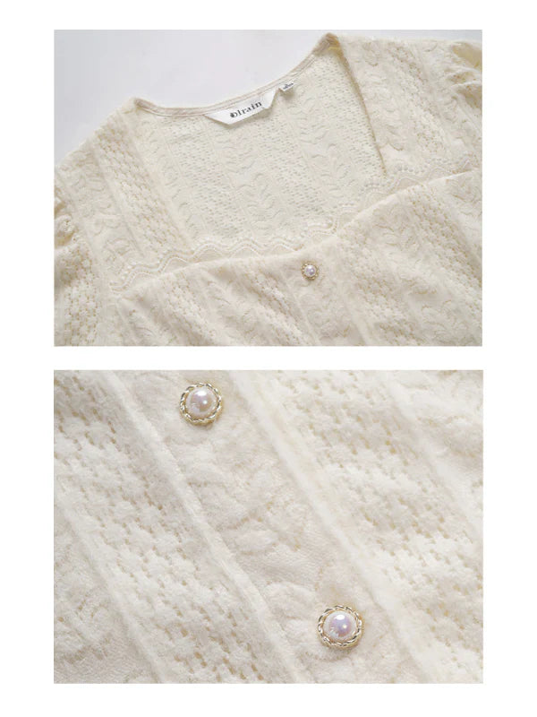 Romantic Pearl Button Knit Blouse