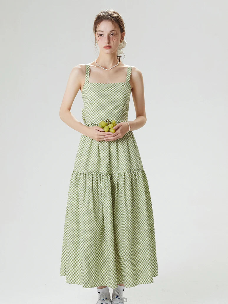 Cottagecore Gingham Bow-Tie Maxi Dress