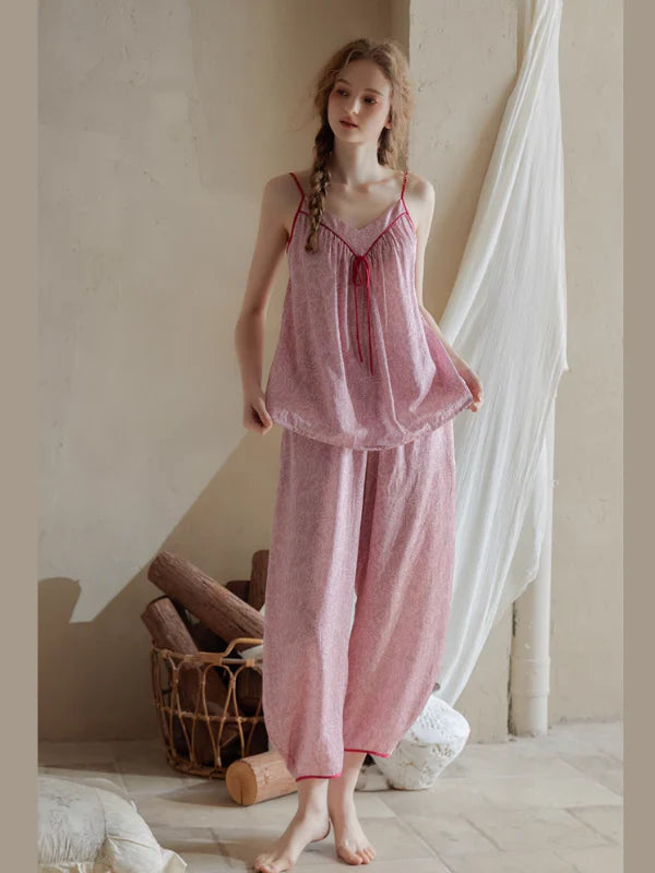 Vintage Ribbon-Tie Pajama Set