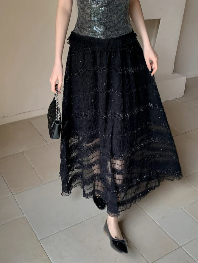 Midnight Rose Sequin Top & Glitter Mesh Skirt
