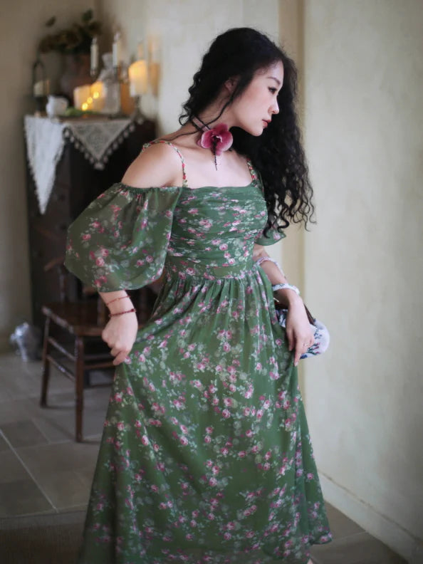 Enchanted Garden Green Floral Fairycore Dress