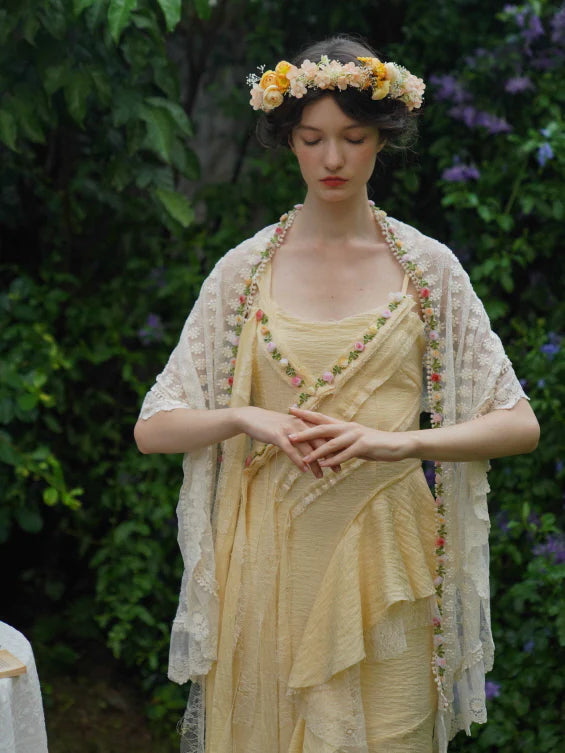 Golden Bloom Petal Drape Dress