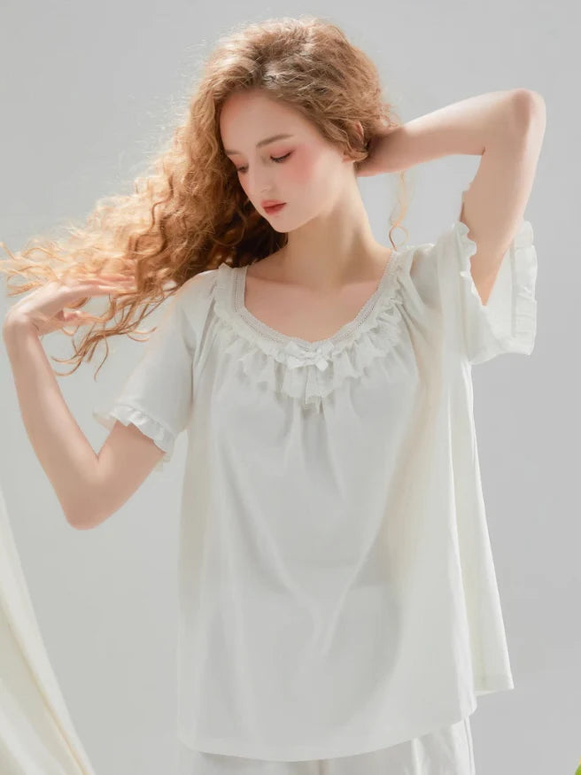 Soft Ruffle Cotton Pajama Set