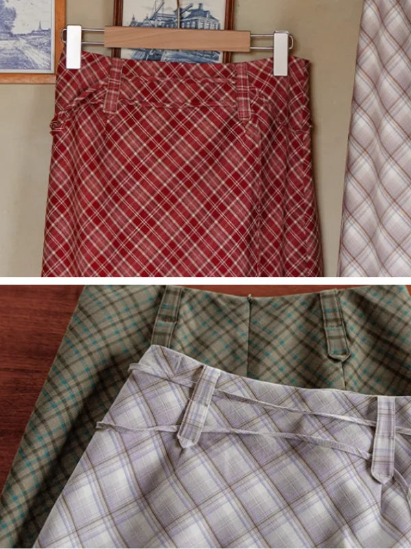 Vintage Plaid Wrap Red Checkered Skirt