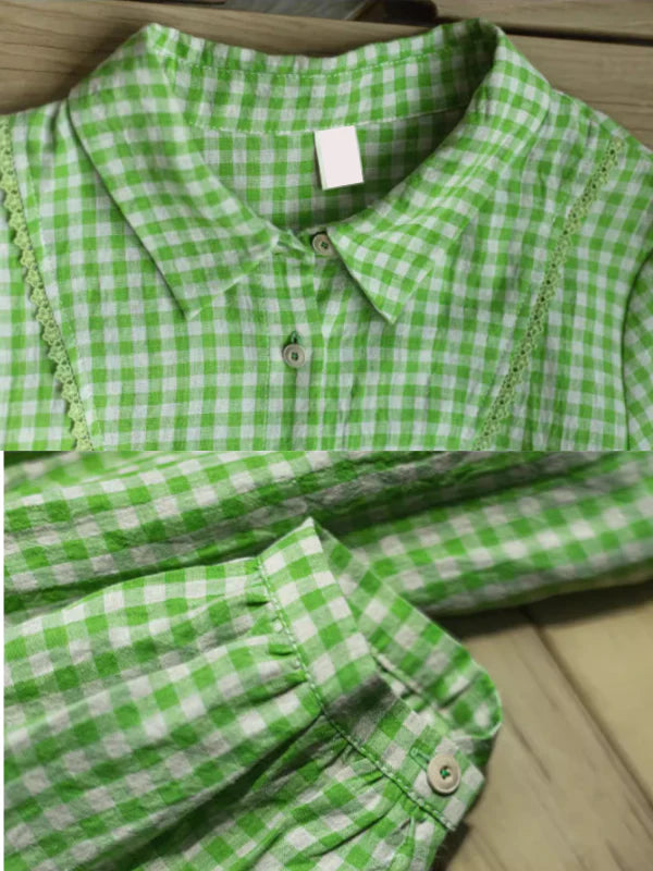 Spring Whisper Green Checkered Dress