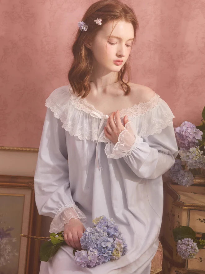 Soft Cotton Princess Lace Nightgown
