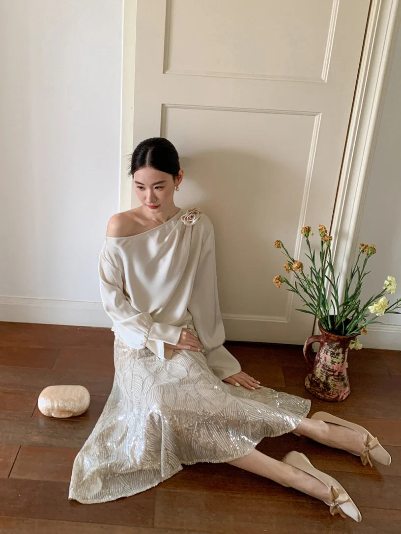 Champagne Sequin A-Line Skirt