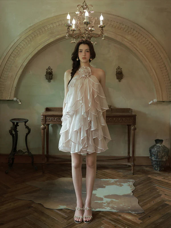 Blush Rose Ruffle Halter Dress