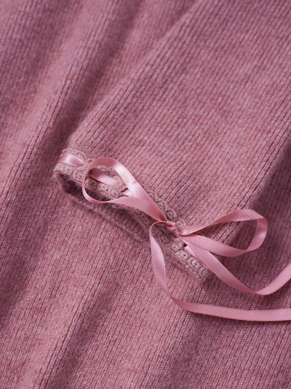 Ruffle Ribbon Blush Pink Knit Dress