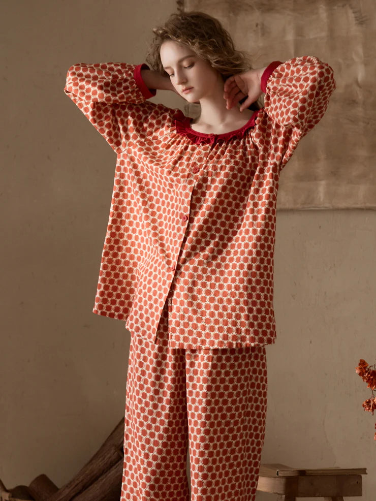 Vintage Geometric Ruffle Pajama Set