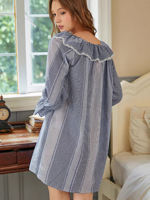Blue Gingham Cotton Nightgown