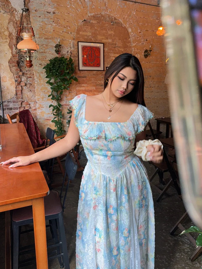 Pastel Garden Off-Shoulder Lace Dress