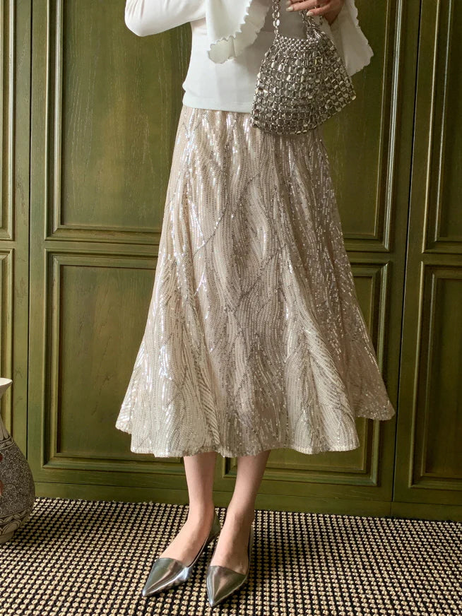Champagne Sequin A-Line Skirt