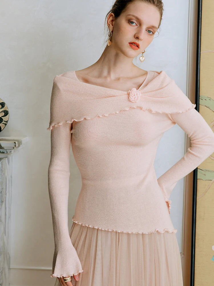 Rosette Charm Asymmetrical Knit Top